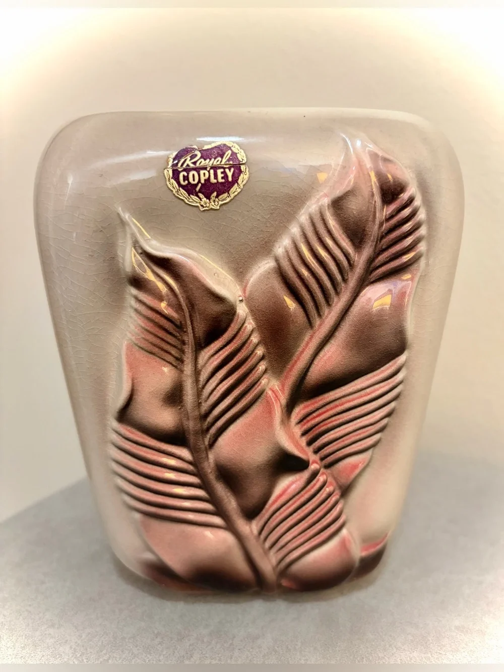 Royal Copley Mid Century Modern Pink Leaf Planter Vase Art Pottery 6 USA Vintage